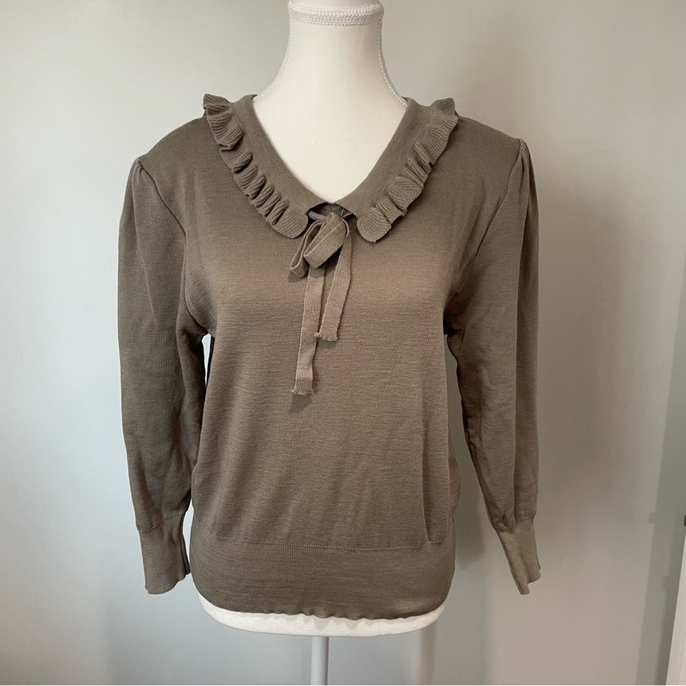 Vintage Rina 100% Wool Peter Pan Collar Tie Grey Size Small